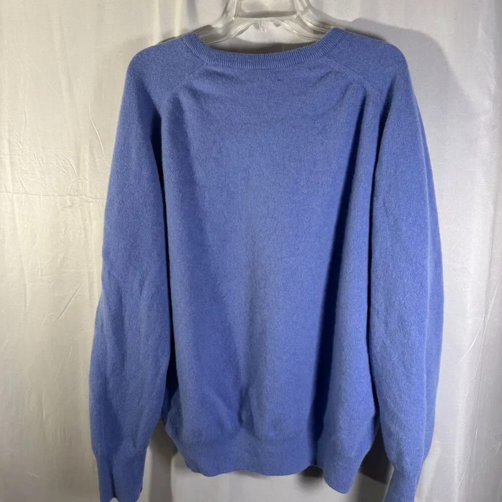 Lands’ End Men’s 2XL Blue V-Neck Sweater 100% Lambswool Pullover